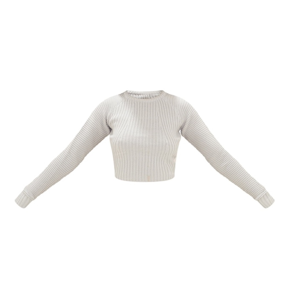 Tall Grey Cropped Rib Knit Long sleeve sweatsuit